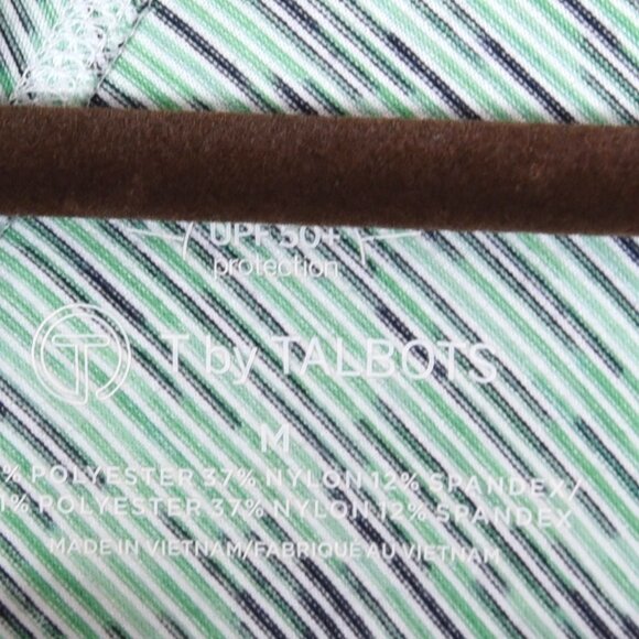 T by Talbots Zip Pullover M SPF 50 Green Striped Athleisure Active Sun Shirt - Picture 4 of 6
